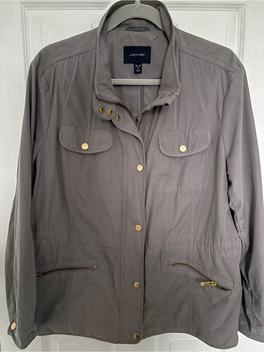 Lands' End Taupe Utility Jacket with Gold-Tone Hardware #0360